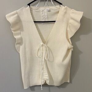 Sadie & Sage Cream Tie-Front Ruffle Sleeve Tank